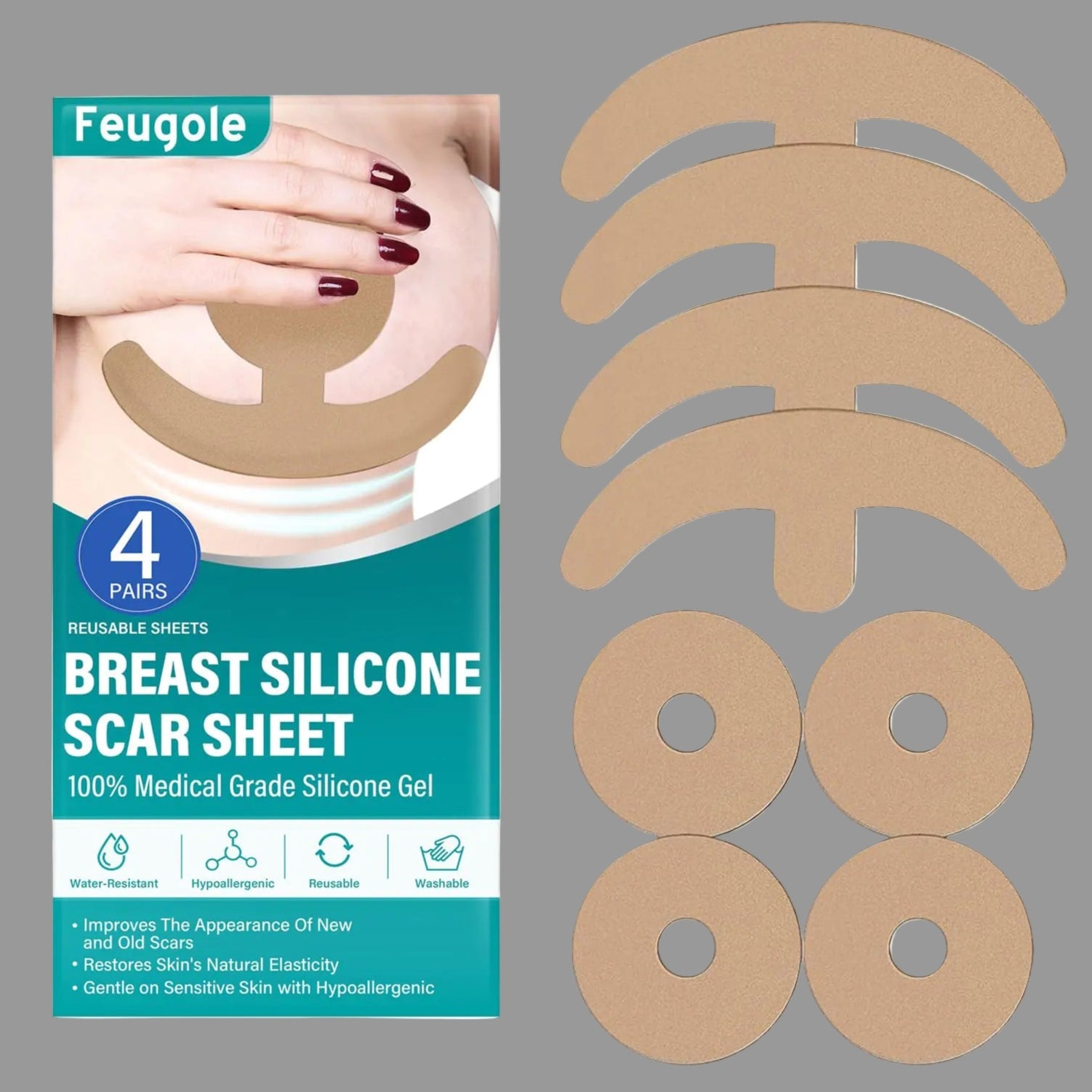 Reusable and Effective Breast Silicone Scar Sheets 4 Pair/Dark Blue